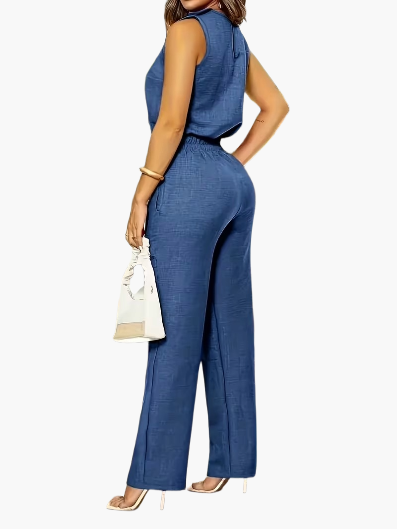 Damen Eleganter Jumpsuit für Büro und Alltag – Ärmellos, Weite Hose, Stilvolle Einteiler