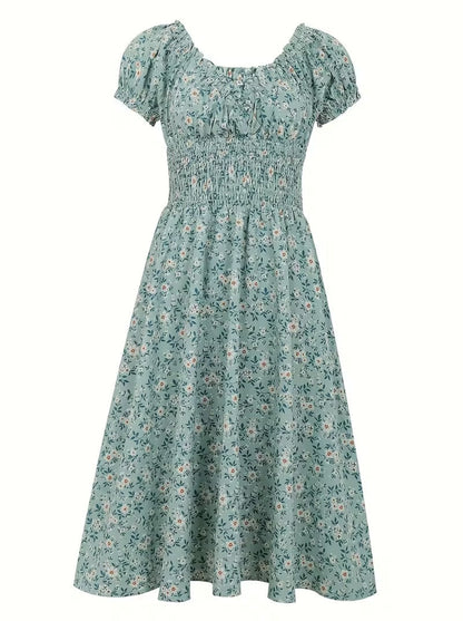 Damen Sommerkleid Elegant mit Blumenmuster und Kurzarm – Perfekt für Alltag und Urlaub