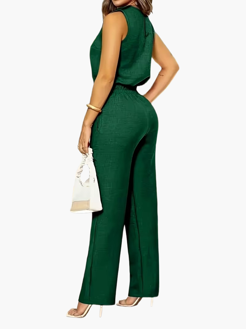 Damen Eleganter Jumpsuit für Büro und Alltag – Ärmellos, Weite Hose, Stilvolle Einteiler