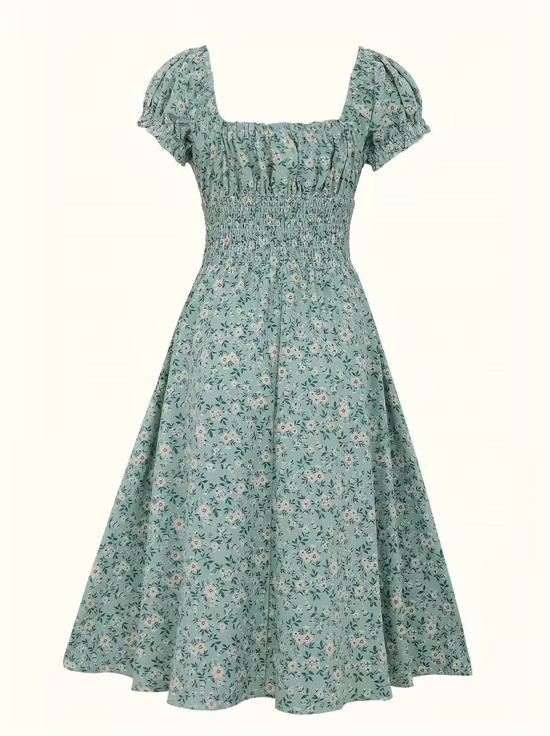 Damen Sommerkleid Elegant mit Blumenmuster und Kurzarm – Perfekt für Alltag und Urlaub