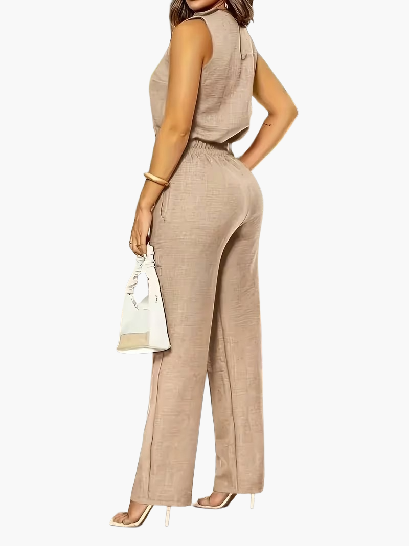 Damen Eleganter Jumpsuit für Büro und Alltag – Ärmellos, Weite Hose, Stilvolle Einteiler
