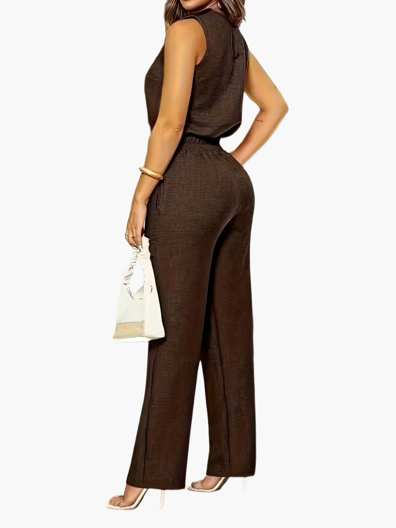 Damen Eleganter Jumpsuit für Büro und Alltag – Ärmellos, Weite Hose, Stilvolle Einteiler