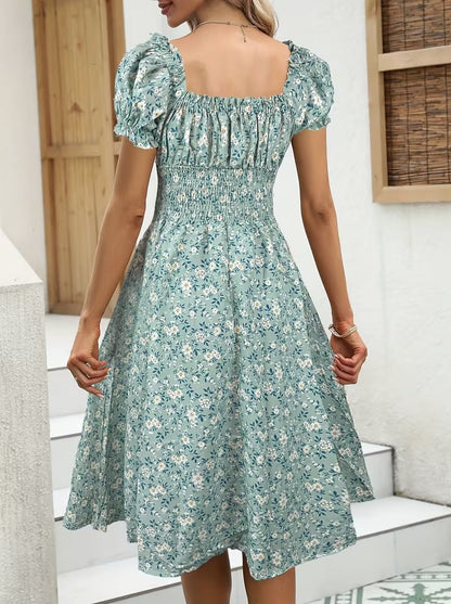 Damen Sommerkleid Elegant mit Blumenmuster und Kurzarm – Perfekt für Alltag und Urlaub