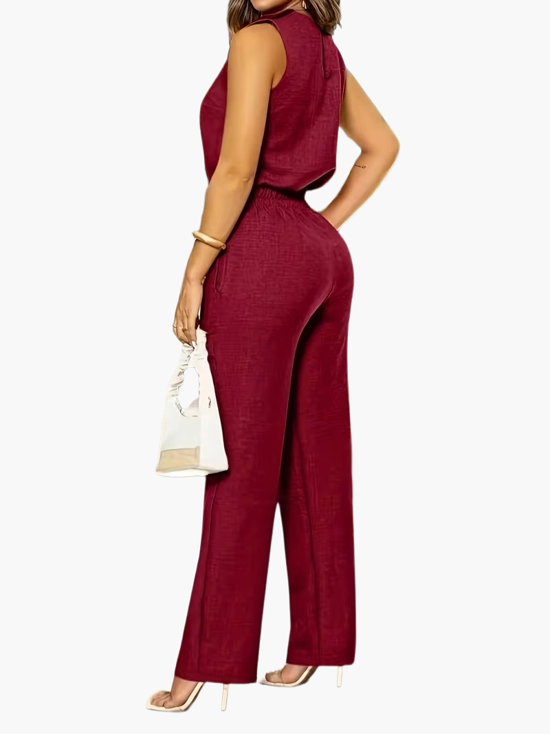 Damen Eleganter Jumpsuit für Büro und Alltag – Ärmellos, Weite Hose, Stilvolle Einteiler
