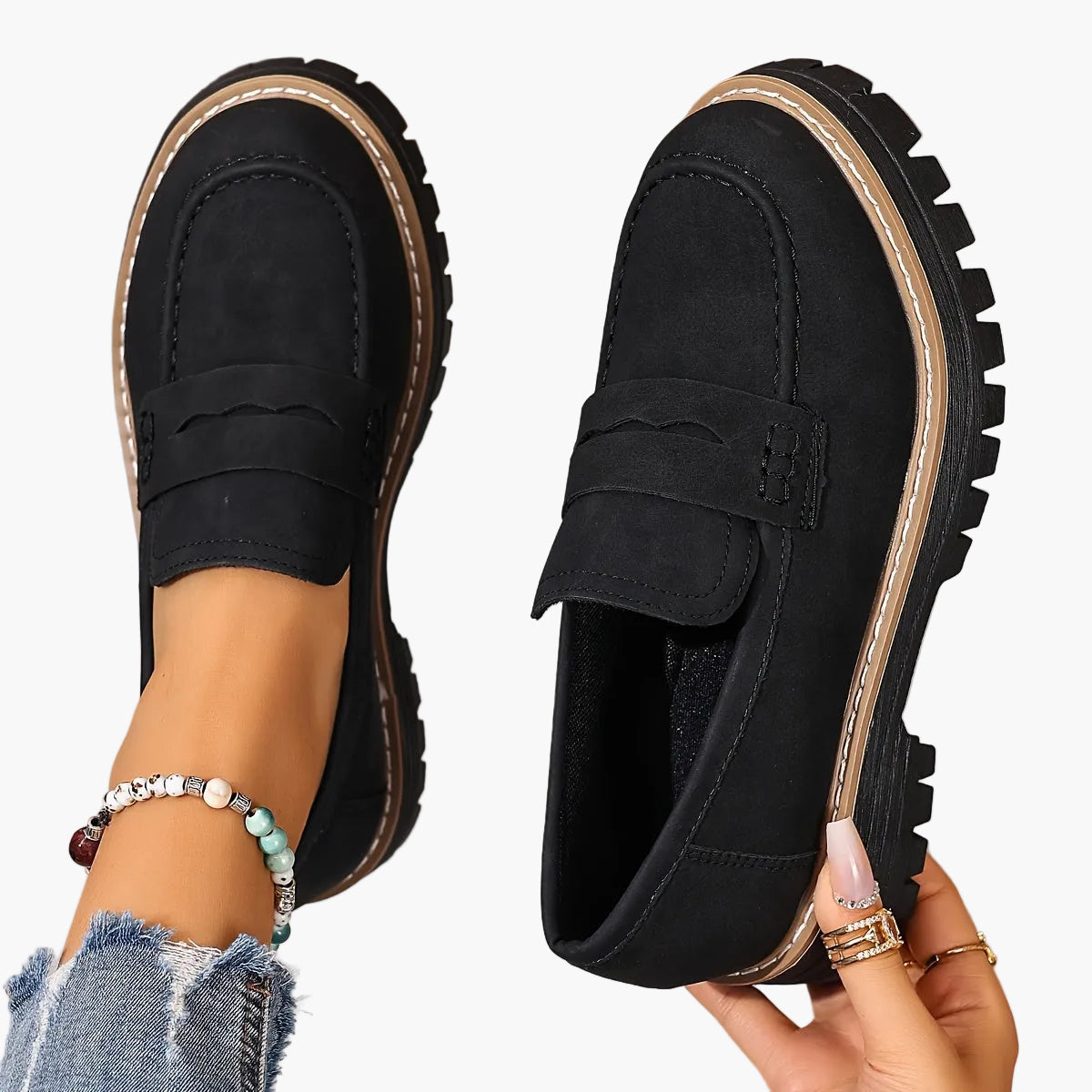 Damen Freizeit-Loafer mit Profilsohle – Bequeme Slip-On Schuhe für Alltag und Büro