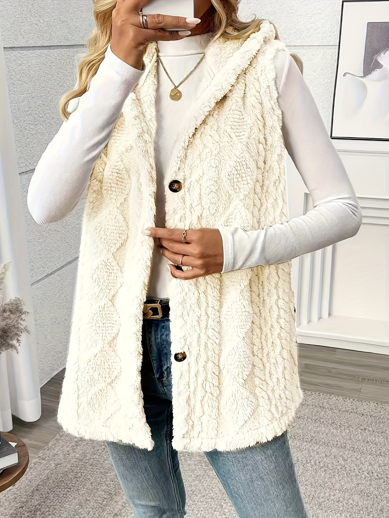 Damen Strickweste mit Kapuze und Knöpfen – Eleganter Freizeit-Look für jeden Anlass