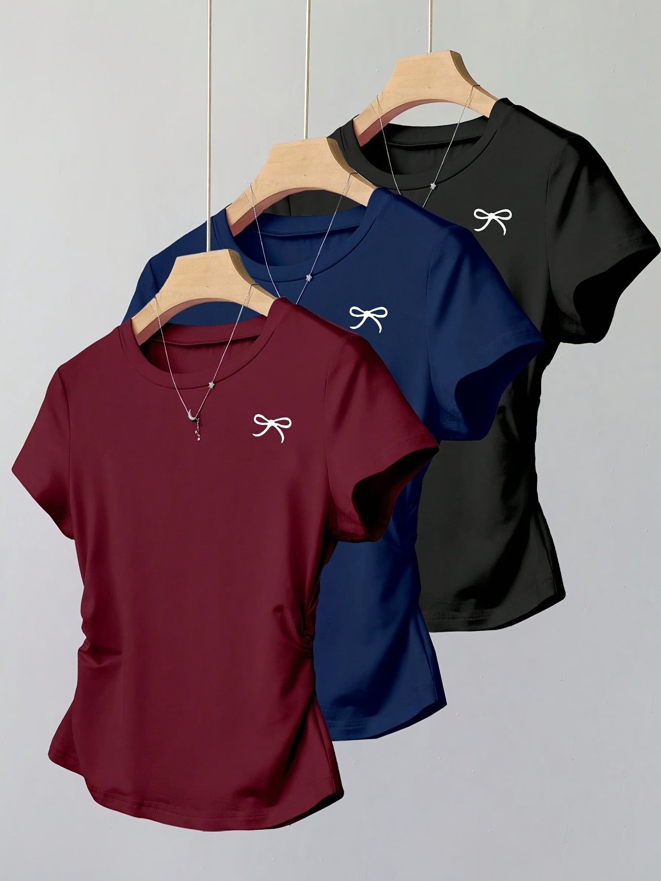 Damen Basic Kurzarm T-Shirt mit Schleifendetail – Feminines Freizeitshirt Slim Fit