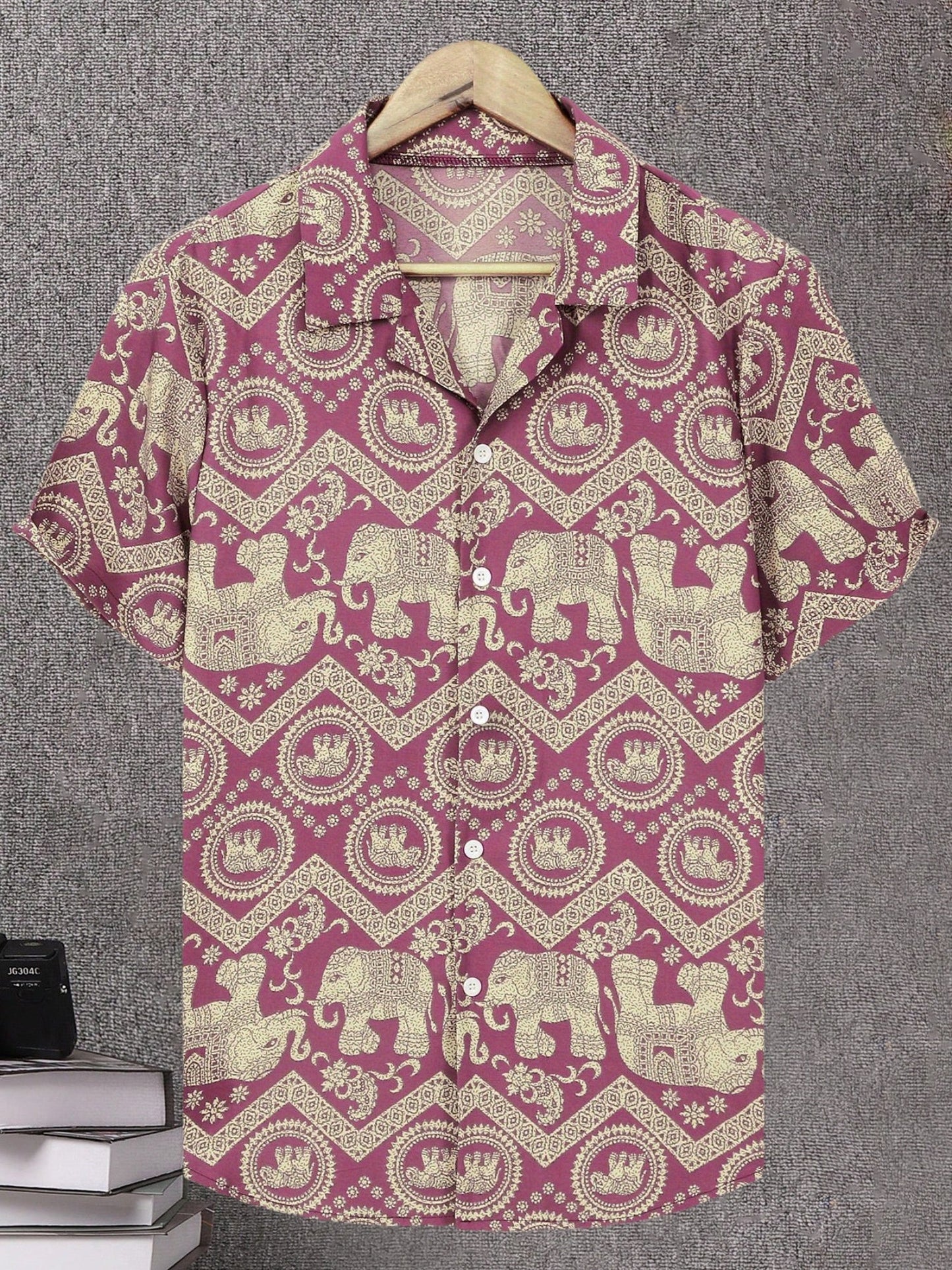 Herren Resort Hemd mit Elefanten- und Mandala-Muster, Kurzarm, Freizeit Stil