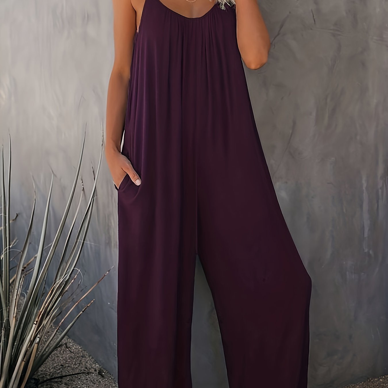 Damen Weite Casual Jumpsuit mit Spaghettiträgern – Luftiger Einteiler für Freizeit & Urlaub
