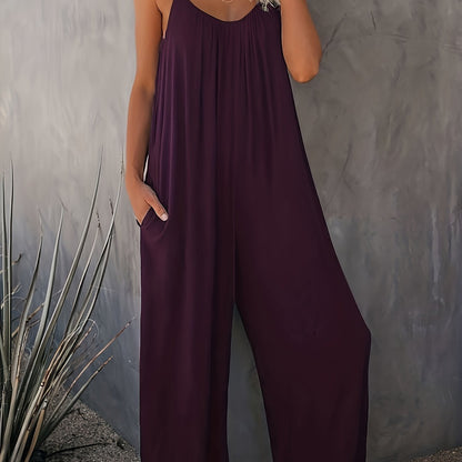 Damen Weite Casual Jumpsuit mit Spaghettiträgern – Luftiger Einteiler für Freizeit & Urlaub