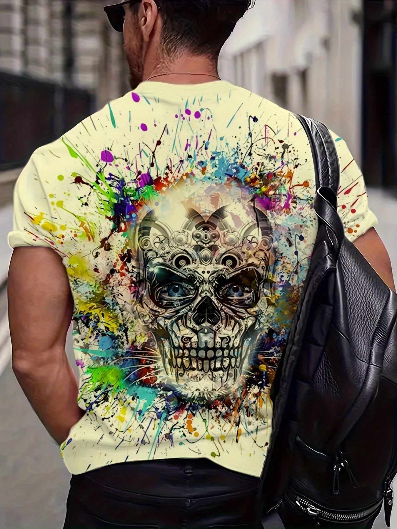 Herren T-Shirt mit Totenkopf-Grafik und Farbspritzer-Design – Urban Streetwear für große Größen