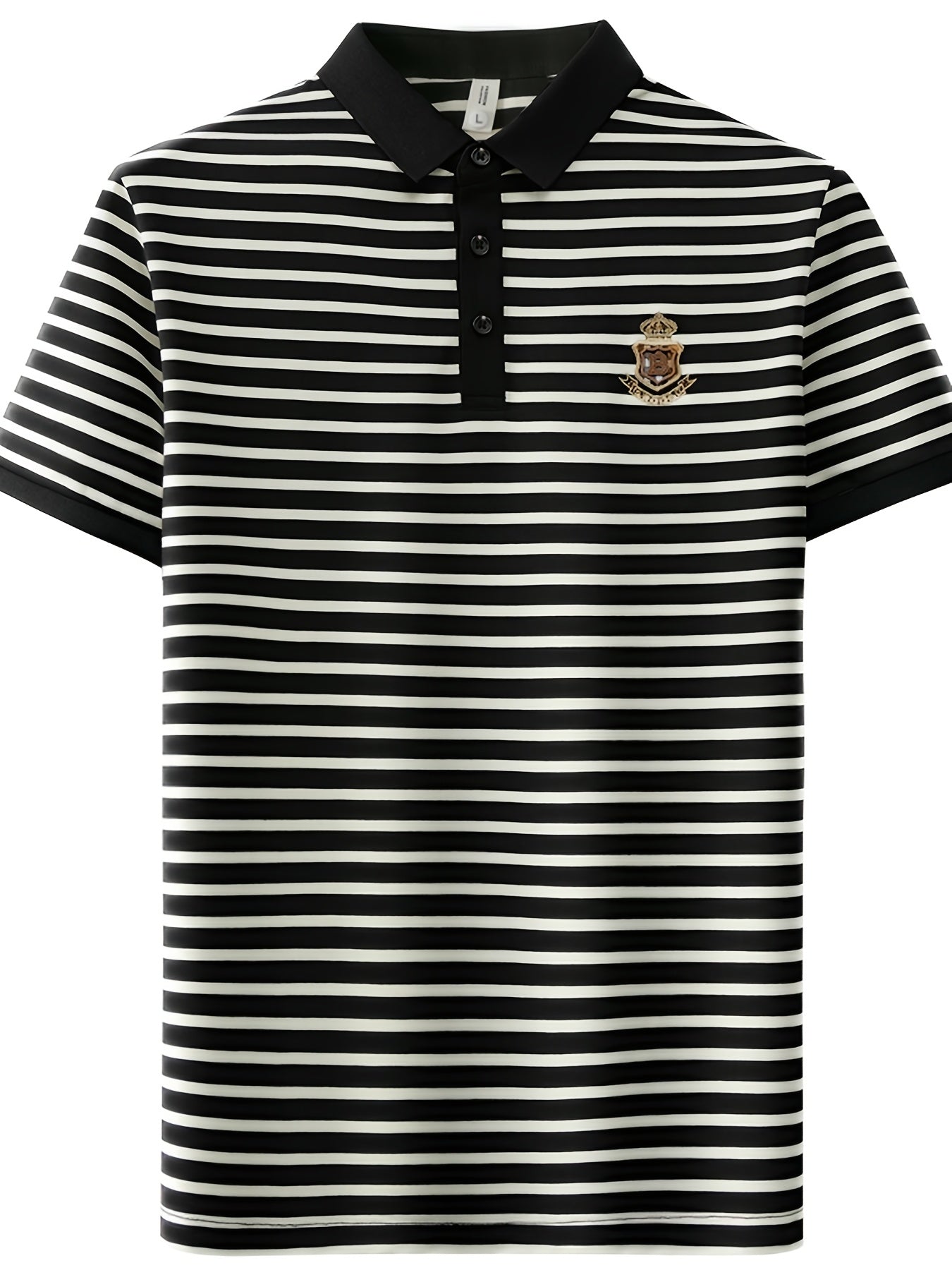 Herren Poloshirt mit Streifenmuster und Brust-Emblem – Klassisch, Kurzarm, Smart-Casual Stil