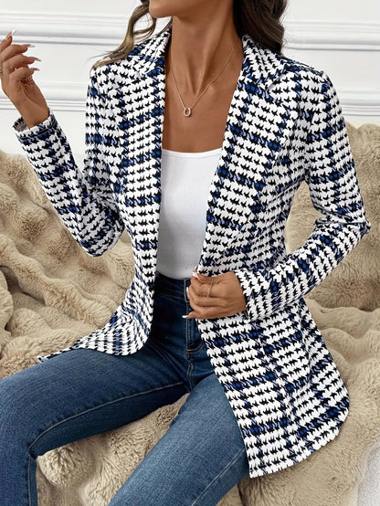 Damen Eleganter Hahnentritt Blazer für Büro und Freizeit