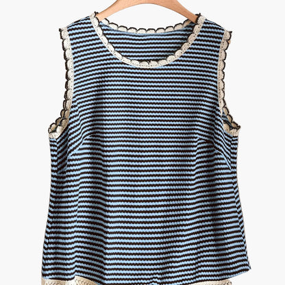 Damen Strick-Top im Boho-Stil mit Streifen und Fransen – Lässig & Sommerlich