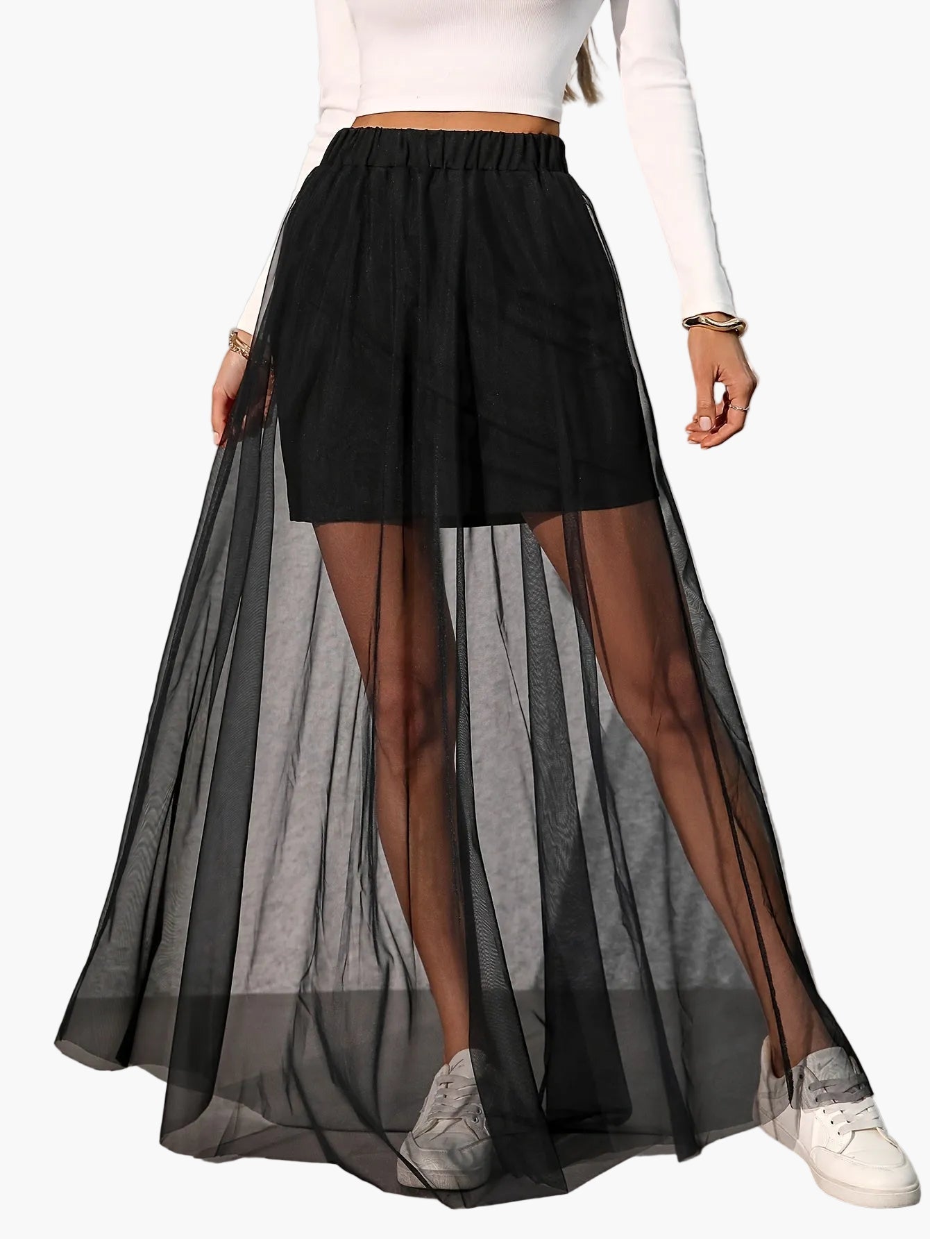Damen Maxirock Mesh Transparent Flared Style für Urlaub und Freizeit
