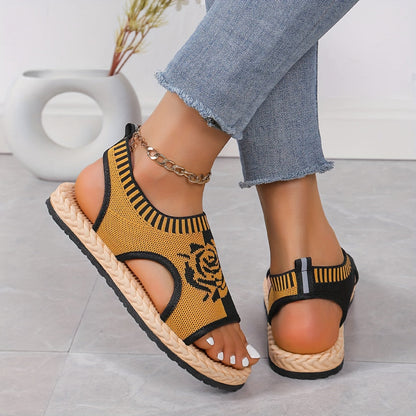 Damen Freizeit Sandalen mit Blumenmuster – Bequeme Sommerschuhe im modernen Strick-Look
