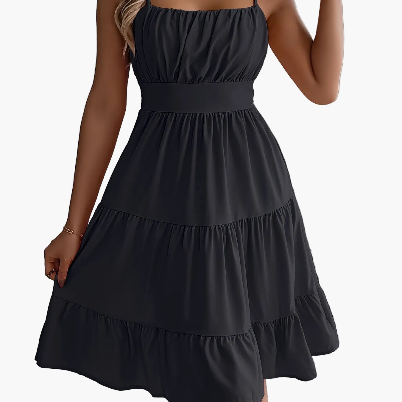 Damen Sommerkleid mit Spaghettiträgern und Volant – Elegantes Freizeit- & Urlaubskleid