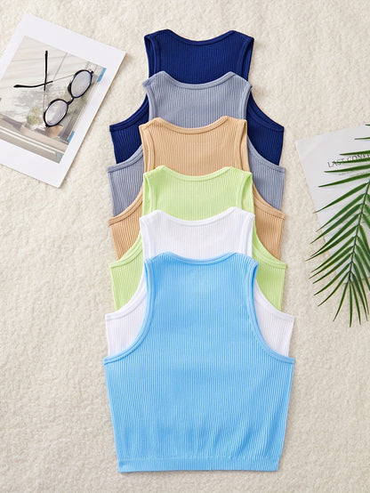 Damen Rippen Tanktop Set – Sportlicher Crop-Style, Ideal für Freizeit und Fitness