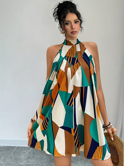 Damen Sommerkleid im eleganten A-Linien-Stil mit abstraktem Muster – Perfekt für Freizeit und Urlaub