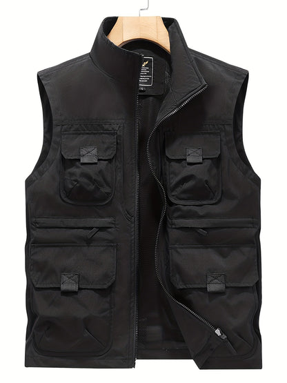 Herren Outdoor Utility Weste mit Stehkragen – Multifunktionsweste für Angeln, Wandern, Freizeit