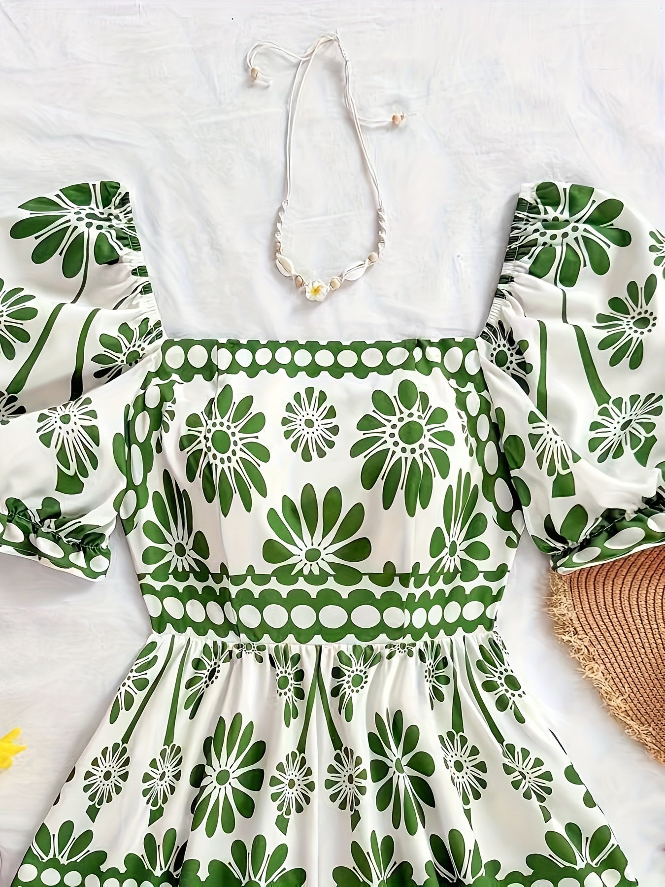 Damen Vintage-inspirierter Jumpsuit mit Puffärmeln und Blumenmuster – Eleganter Einteiler für Freizeit und Events