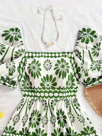Damen Vintage-inspirierter Jumpsuit mit Puffärmeln und Blumenmuster – Eleganter Einteiler für Freizeit und Events