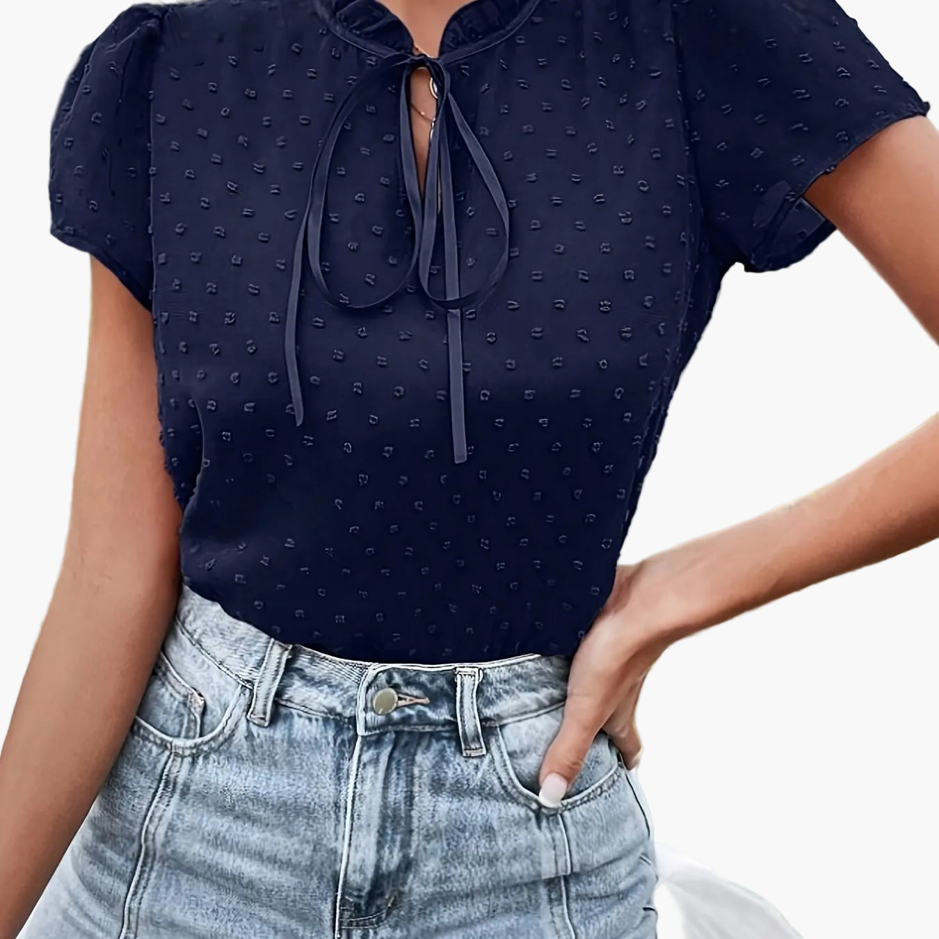 Damen Blusenshirt mit Stehkragen und Bindeband – Elegantes Sommer Top für Alltag & Freizeit
