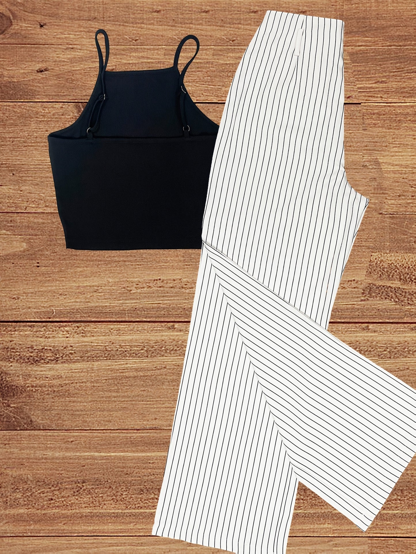 Damen Eleganter Streifen Zweiteiler Set – Modisches Top mit weitem Hosenanzug für Business & Freizeit