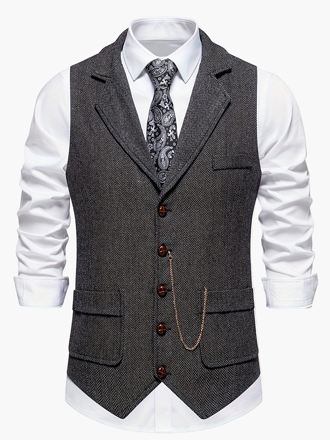 Herren Weste im Vintage-Stil mit Reverskragen und Taschenuhr-Kette