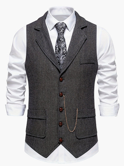 Herren Weste im Vintage-Stil mit Reverskragen und Taschenuhr-Kette