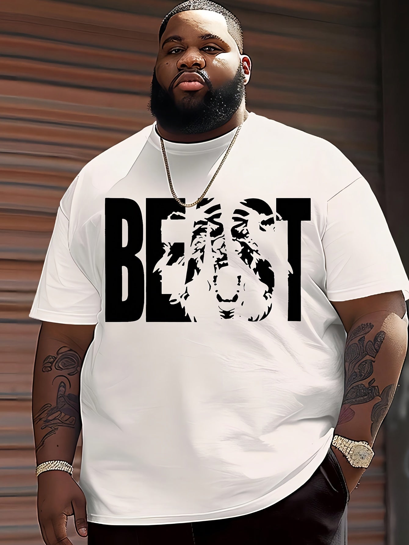 Herren T-Shirt im Oversize-Stil mit „BEAST“-Print und Löwenmotiv – Urban Streetwear für Selbstbewusste