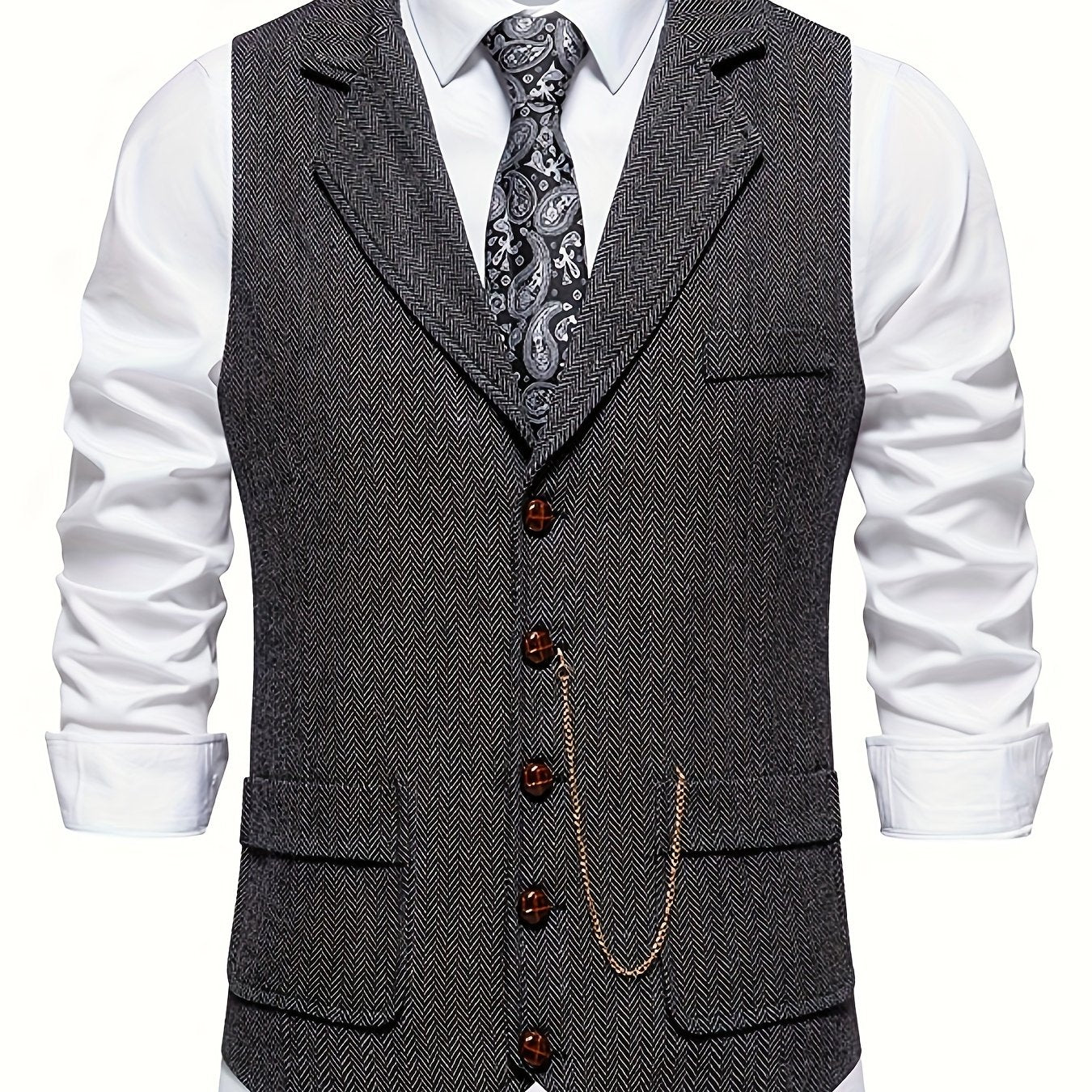 Herren Weste im Vintage-Stil mit Reverskragen und Taschenuhr-Kette