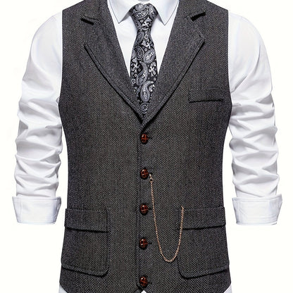 Herren Weste im Vintage-Stil mit Reverskragen und Taschenuhr-Kette