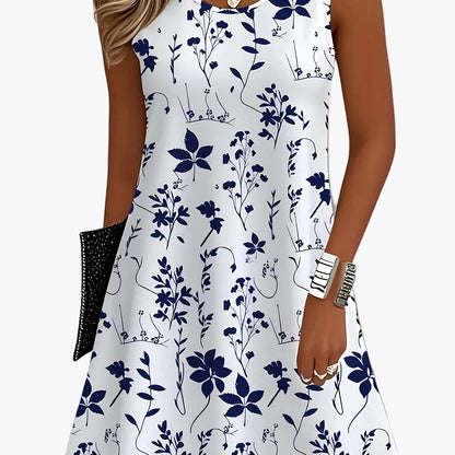 Damen Sommerkleid ärmellos mit floralem Print, elegantes Freizeitkleid für Alltag und Urlaub