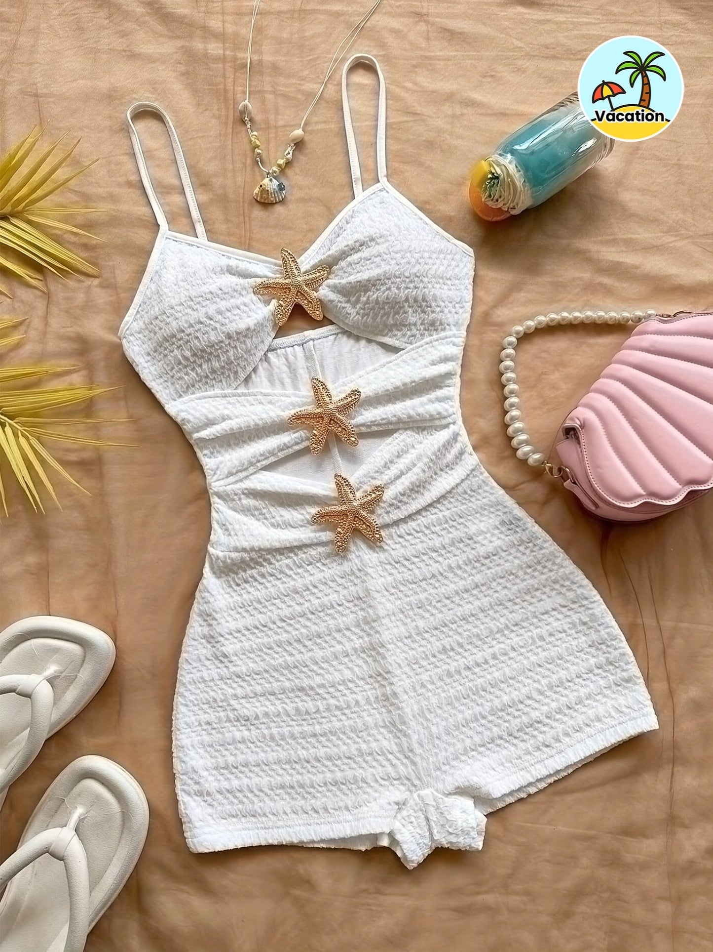 Damen Jumpsuit mit Seestern-Details und Cut-Outs – Perfekt für Urlaub und Strand