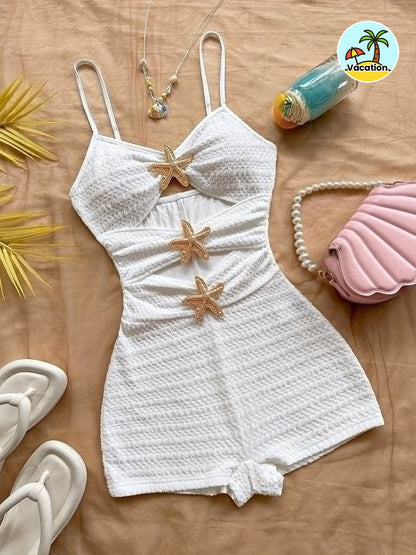 Damen Jumpsuit mit Seestern-Details und Cut-Outs – Perfekt für Urlaub und Strand