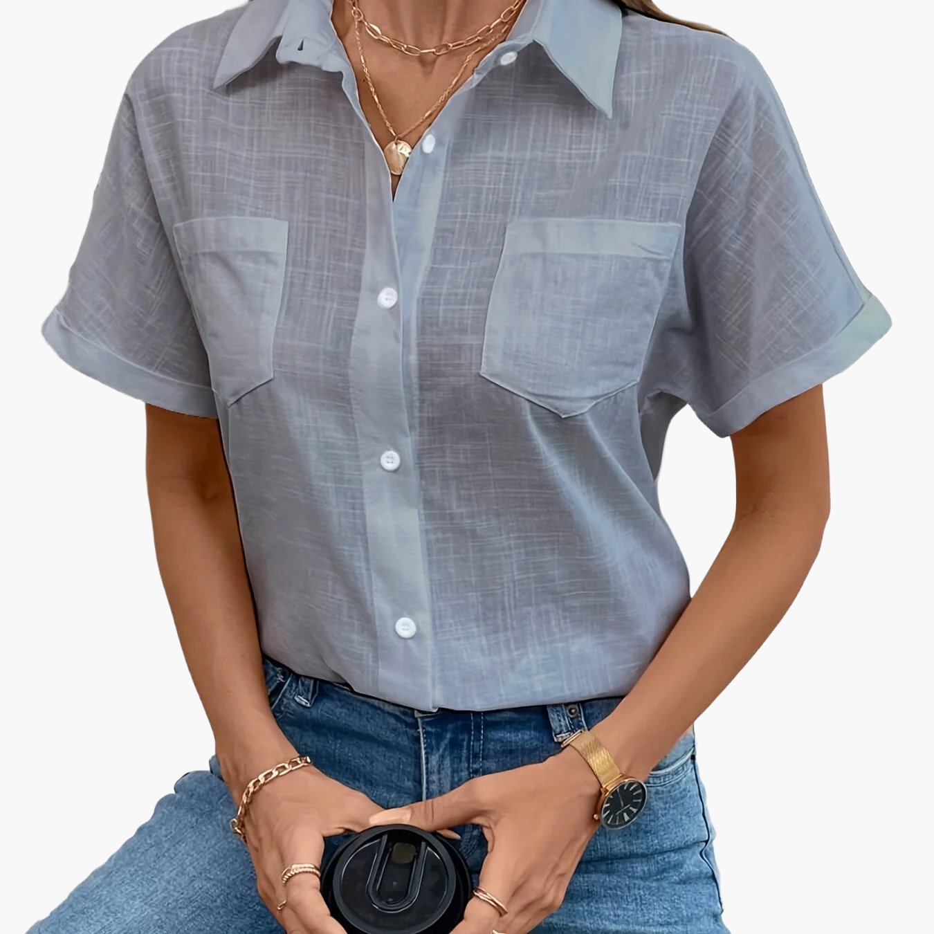 Damen Kurzarm Bluse mit Vogel-Print – Stilvolle Freizeit Hemdbluse für Alltag & Büro