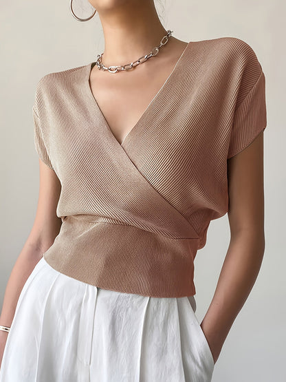 Damen Wickelshirt mit Kurzarm – Elegantes Freizeit-Top im modernen Design