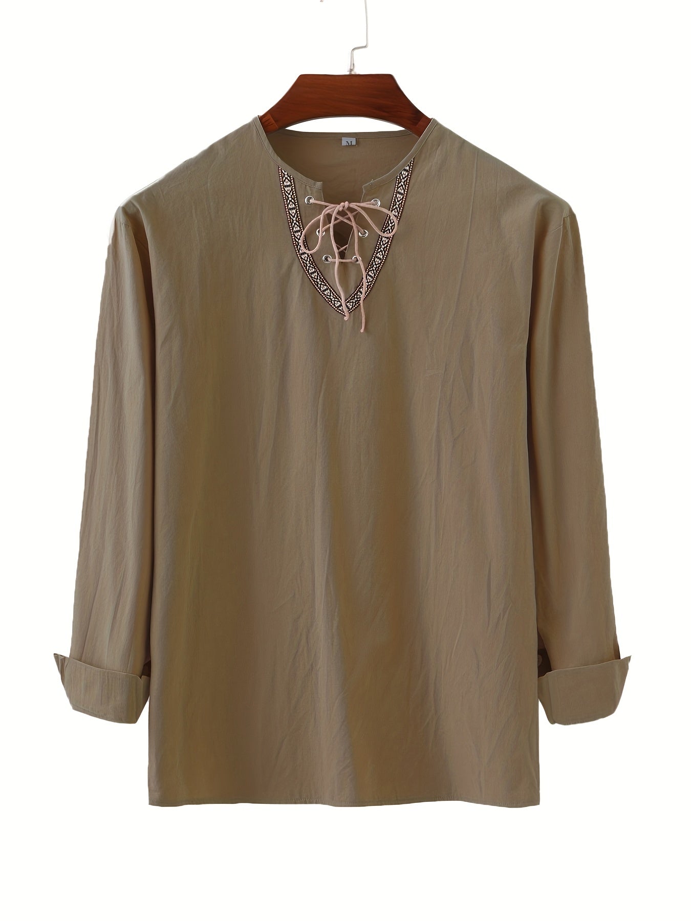 Herren Vintage Tunika mit Schnürung und geometrischer Stickerei – Freizeit & Alltag