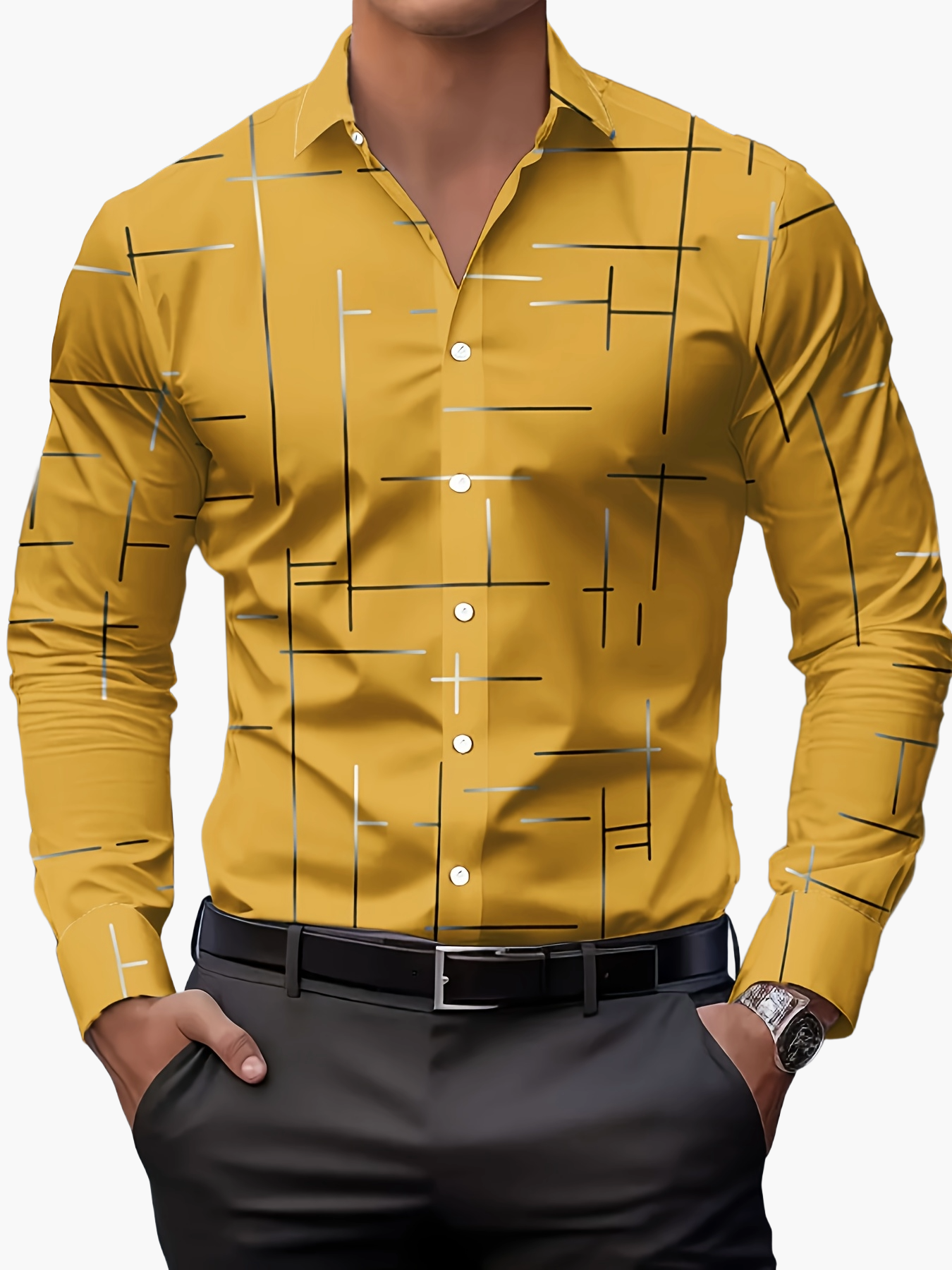 Herren Modernes Business Freizeithemd mit Geometrischem Print – Stilvoll für Büro & Alltag