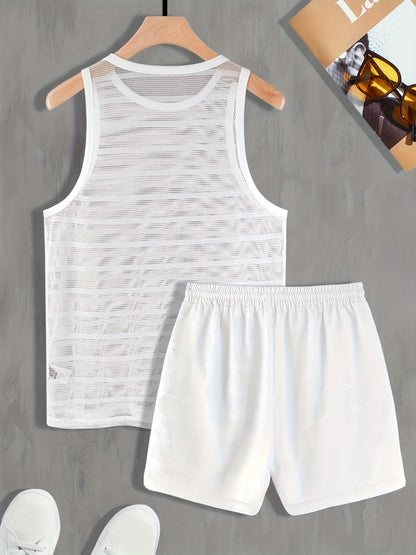 Herren Sport Set Mesh Tanktop und Shorts – Atmungsaktives Fitness Outfit für Training & Freizeit