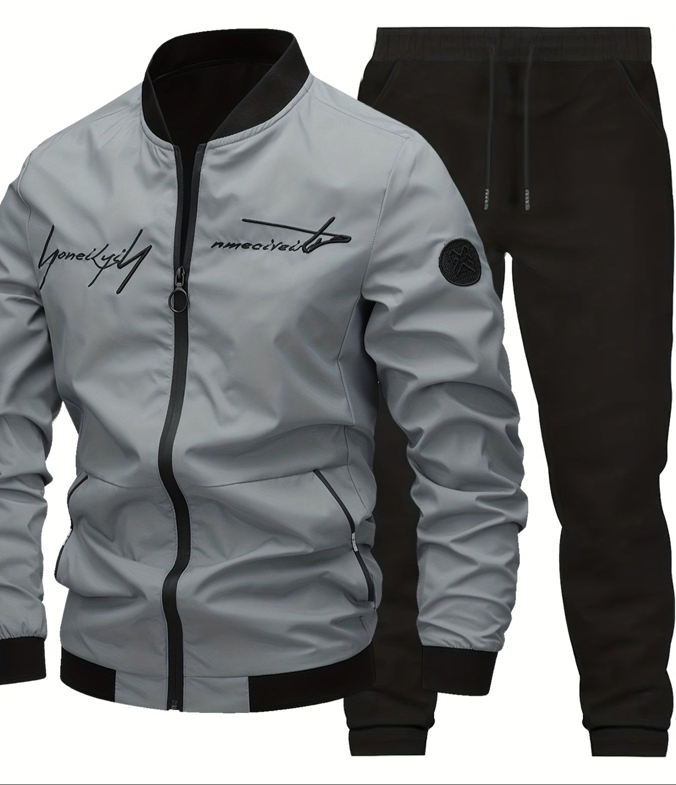 Herren Freizeit Bomberjacke mit Stickerei und Jogginghose Set – Moderner Streetstyle für Alltag und Ausgehen