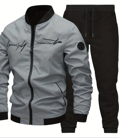 Herren Freizeit Bomberjacke mit Stickerei und Jogginghose Set – Moderner Streetstyle für Alltag und Ausgehen