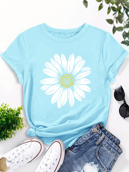 Damen T-Shirt mit großem Gänseblümchen Print – Lässiger Blumendruck, ideal für Alltag & Freizeit