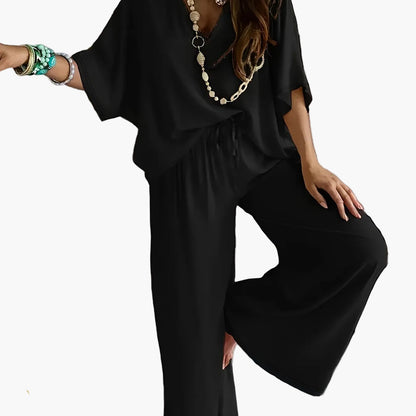 Damen Eleganter Einteiler Jumpsuit mit Weitem Bein und V-Ausschnitt – Modisch für Alltag und Freizeit