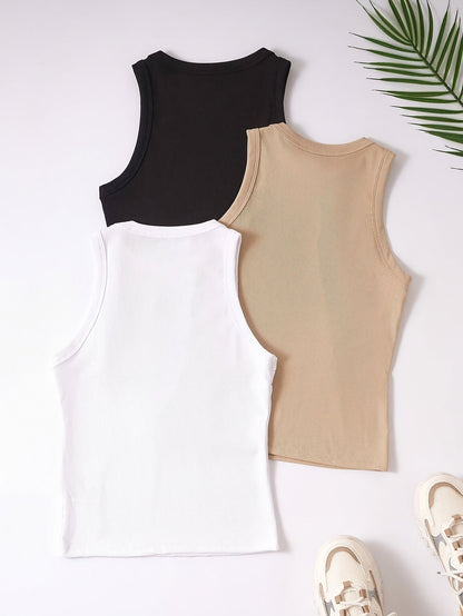 Damen Basic Tanktop 3er-Pack – Sportlich, Freizeit, Ärmellos, Bequemer Stretch