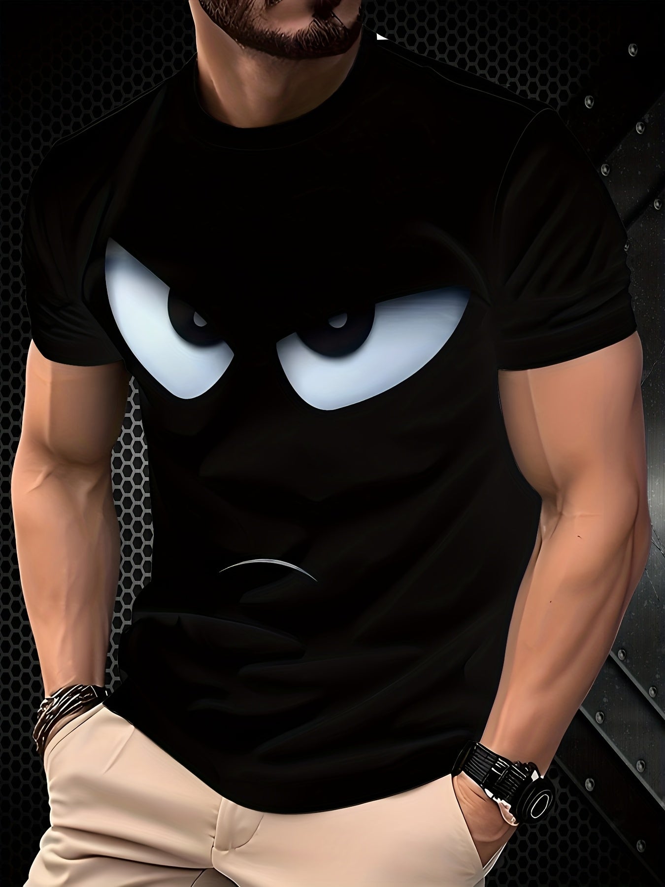 Herren T-Shirt mit lustigem Augen-Print – Casual Streetwear für Alltag und Freizeit