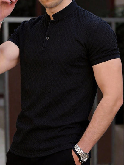 Herren Poloshirt mit Stehkragen und modernem Muster – Stilvolle Freizeit- und Business-Option