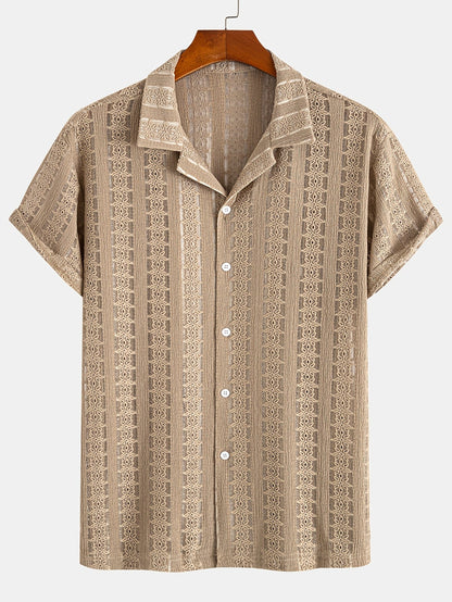 Herren Kurzarm Resorthemd mit Spitze – Eleganter Freizeitstil für Sommer und Urlaub
