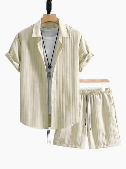 Herren Freizeit Set – Kurzarm Hemd und Shorts, Moderner Sommer Look, Sportlich und Lässig